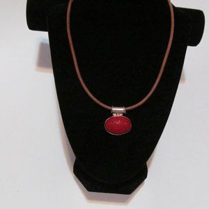 Sterling silver carved red coral flower stone choker necklace